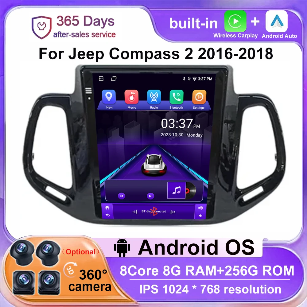 

Wireless Carplay Android 14 For Jeep Compass 2 2016 2017 2018 9.7 inch Car Radio Multimedia Video player Navigation WIFI 4G GPS