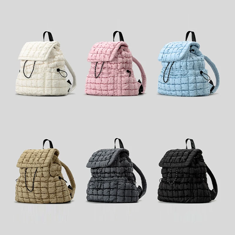 Sacs à dos matelassés froncés pour femmes, sac matelassé design, sac d\'école rembourré en nylon décontracté pour adolescentes, sacs de qualité, mode