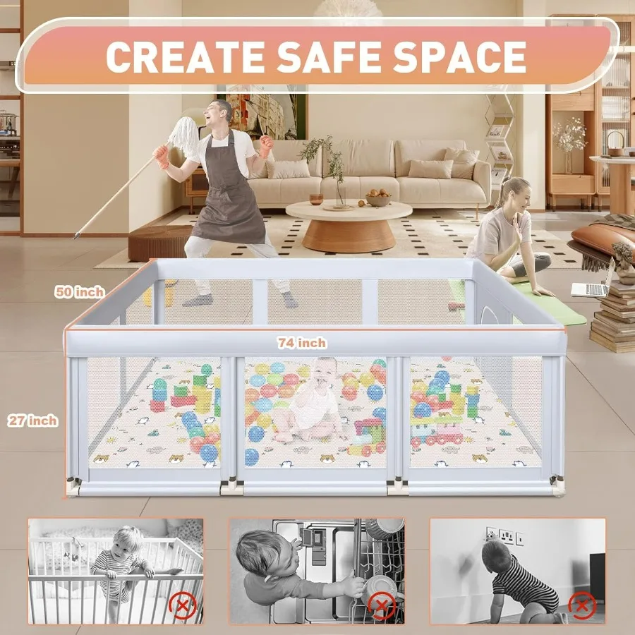 Box per bambini grande 74×50 con tappetino Playpen per neonati e bambini piccoli Canti da gioco per interni ed esterni con cancelli con cerniera Traspirante Me