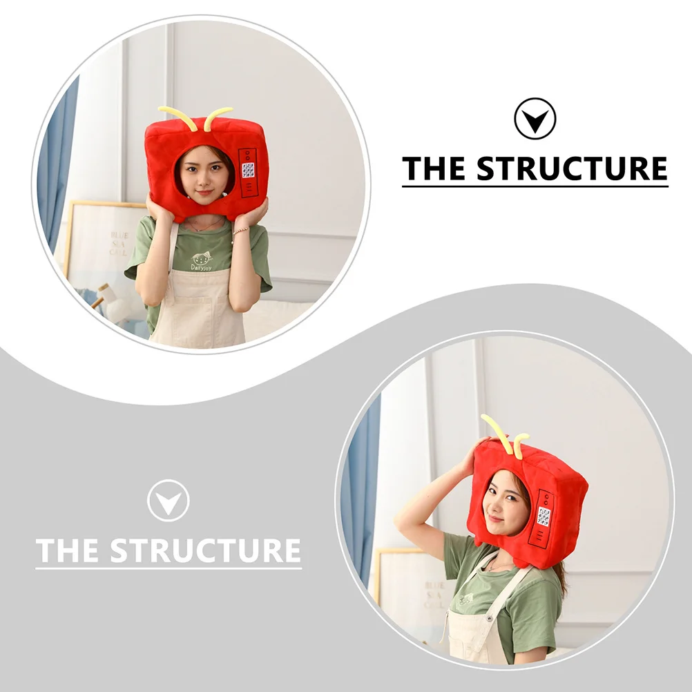 

1pc Television Head Cover Red Party Hat For Festival Cosplay Carnival Masquerade Decor Costume Accessory Party Cap Novelty