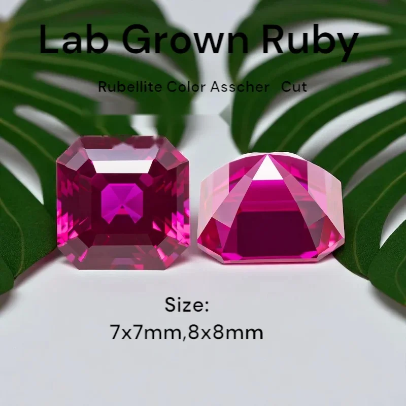 Asscher Cut Lab Grown Ruby Rubellite Multiple Sizes Top Quality for Diy Jewelry Making Selectable Certificate