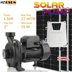 HZUSUN Solar Panel Powered 2 Inch Water Transfer Booster Pump for Agriculture BLDC Above Ground Irrigation Jet Pump 1.5 HP Kit