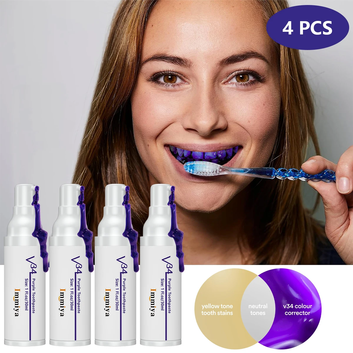 

Dental Teeth Whitening Toothpaste Purple Cleaning Smile Kit Purple Teeth Colour Corrector Serum Reduce Yellowing Safety