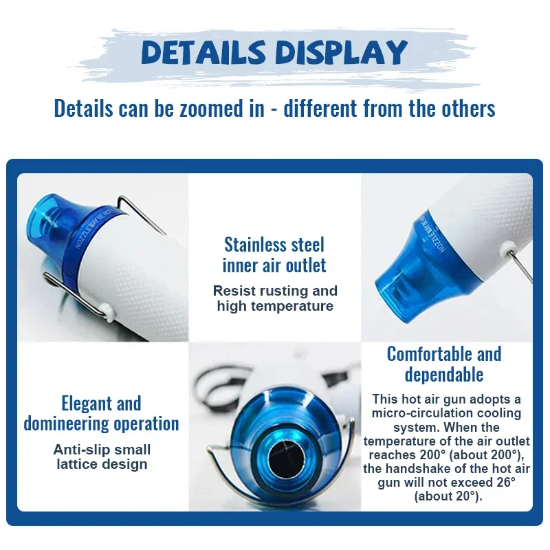 Imagem -04 - Pistola de ar Quente Usando Pistola de Calor Ferramenta de Energia Elétrica Secador de Cabelo Envoltório de Solda Aquecedor de Ventilador Encolher de Plástico Ferramentas de Reparo