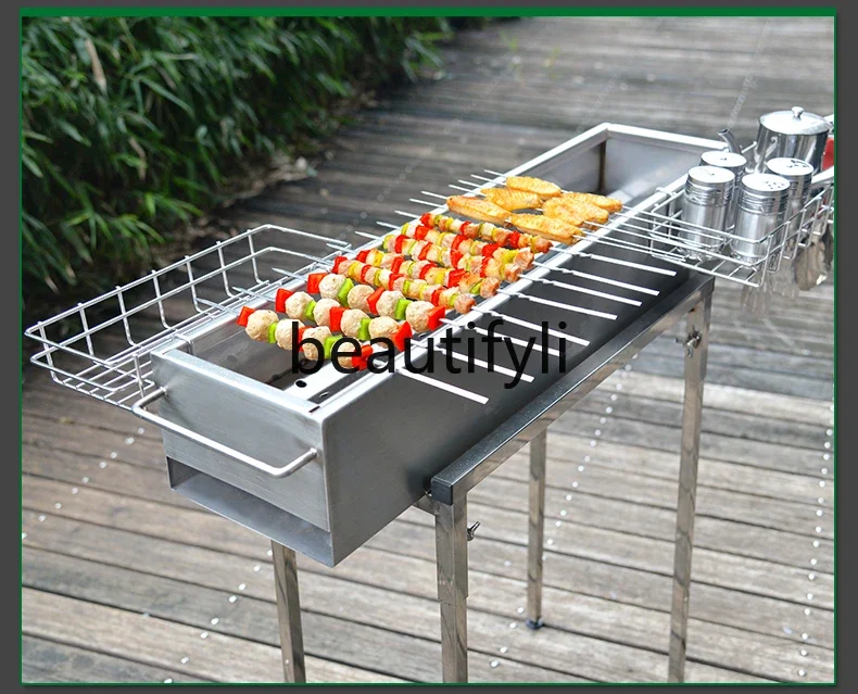 

304 stainless steel grill patio thickened charcoal kebab grill outdoor camp grill