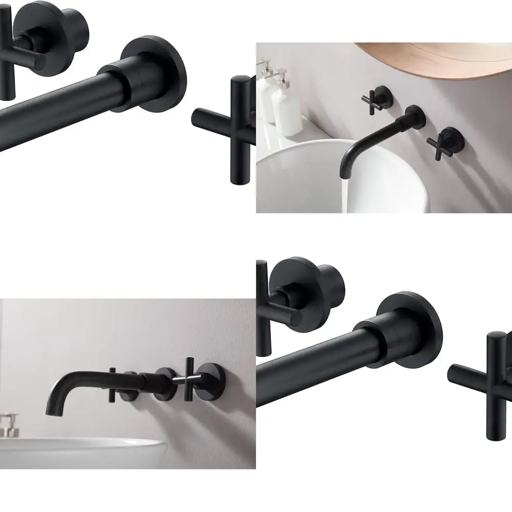 

Double Handle Wall-Mounted Matte Black Bathroom Faucet with Included Rough-In Valve