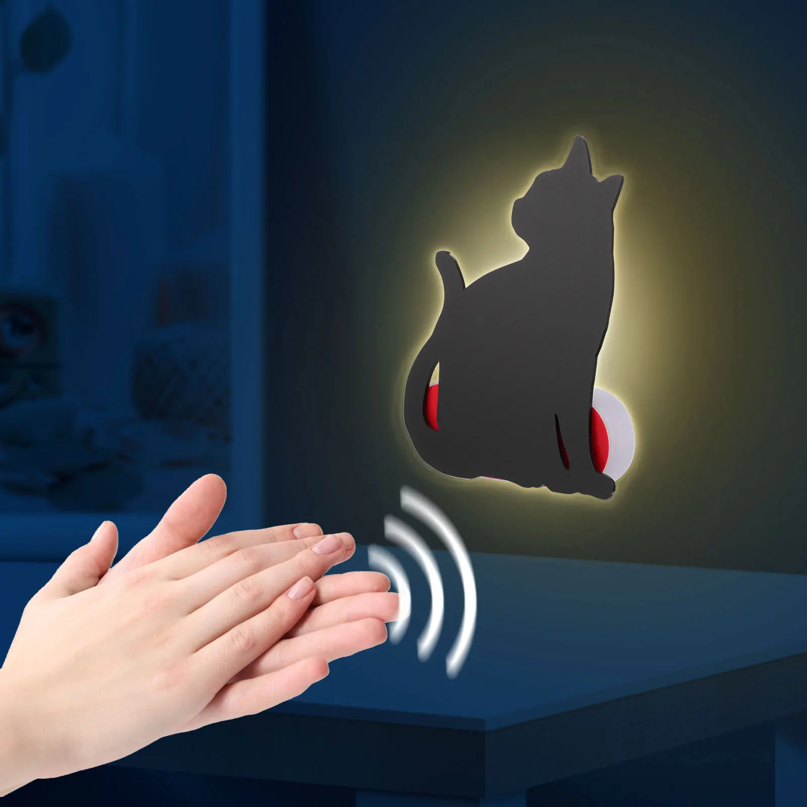 

1Pcs LED Cat Voice Sensor Wall Lamp Night Light Cartoon Cat Decorative Lamp for Bedroom Baby Room Night Use