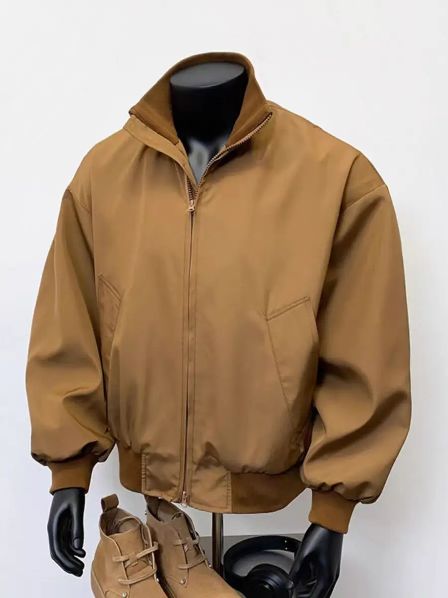 

Мужская повседневная куртка свободного кроя в стиле Harajuku, модная, с молнией, из немнущейся полиэстеровой ткани, с длинными рукавами, укороченная, из чистого полиэстера.