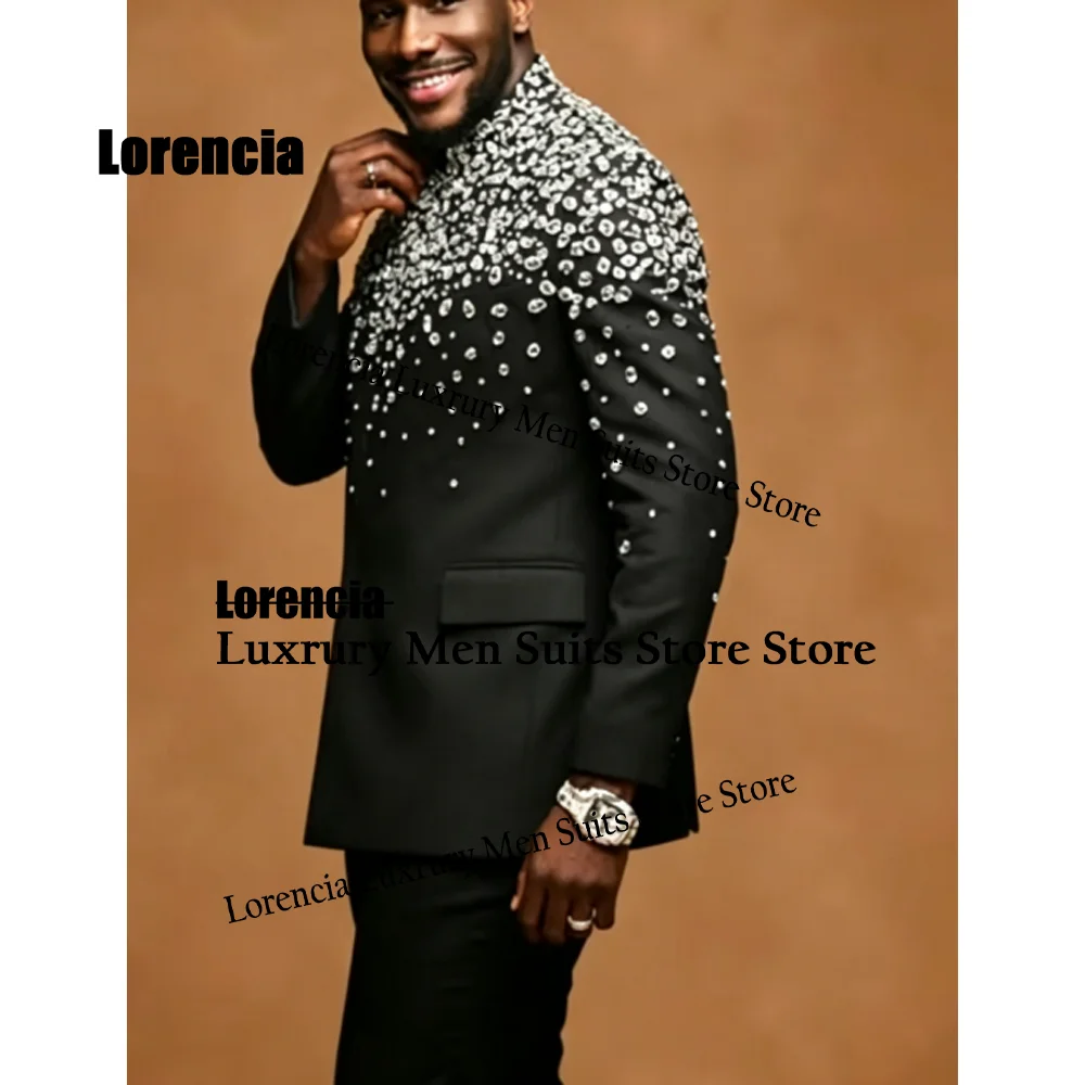 Customized Crystal Men Suits For Prom Groom High End Corsets Sequin Male Wedding Party Gorgeous Blazer 2 Pieces Set Tuxedos Slim