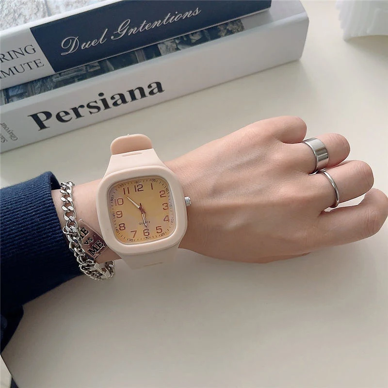 Student Square Watch Korean Fashion Women's Watch Digital Pointer Watch Ladies Silicone Watches