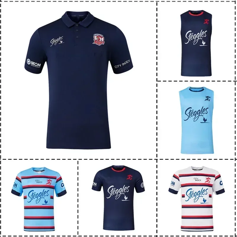 Rugby Jersey e Shorts para Homens, Sydney Roosters, Training Polo Shirt, Imprimir Nome e Número, Tamanho S-5XL, 2024