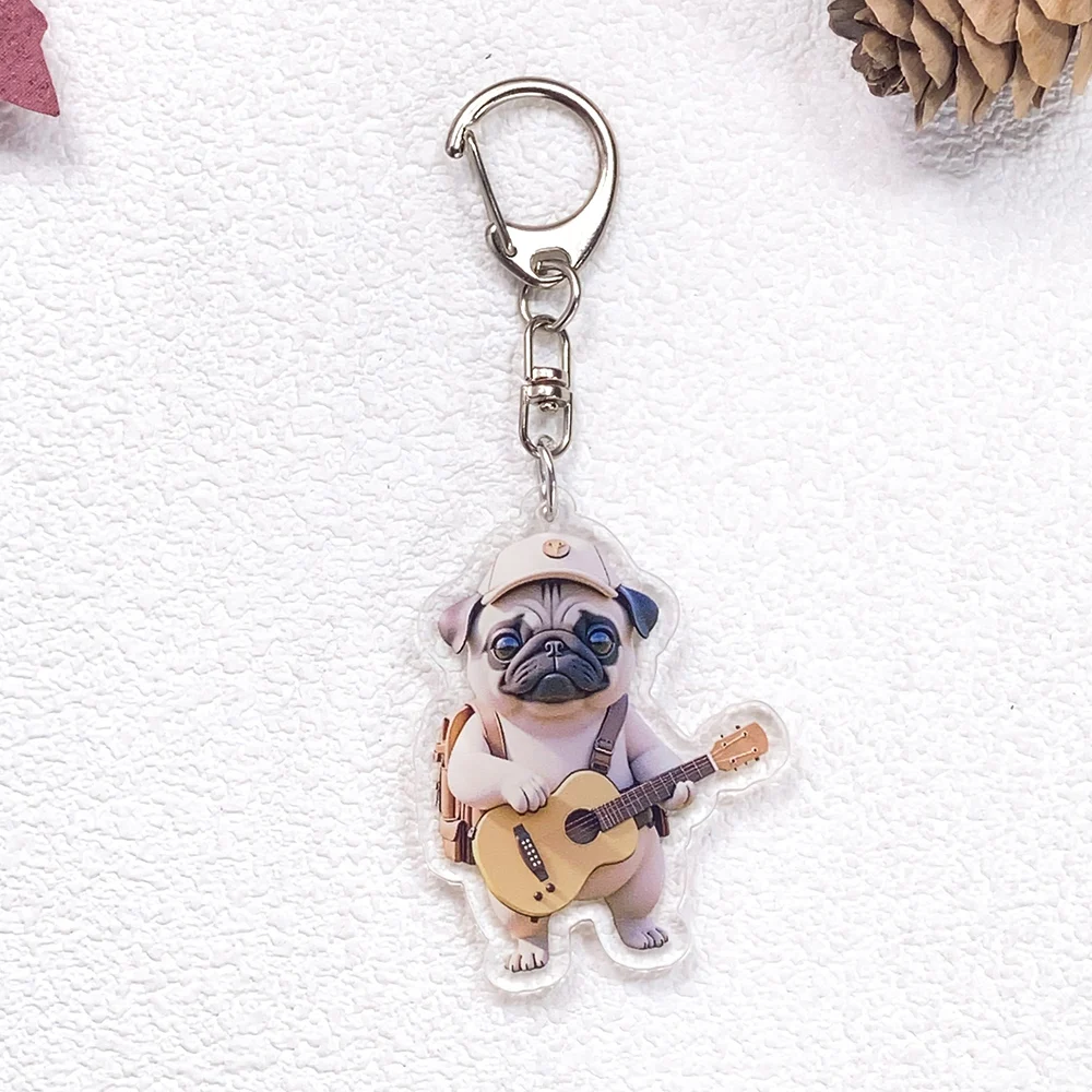 7Pcs Dog Lover Pug Car Keychain Accessories Cute Animal Acrylic Keys Charms Pendant For Bag Funny Key Holder Backpack Decoration