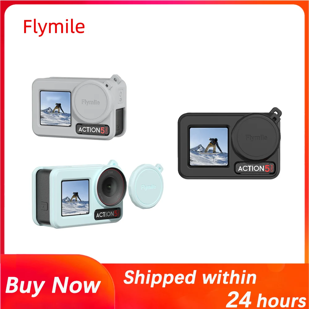 Casing Silikon Flymile untuk DJI Osmo Action 3 4 5 Pro Casing Silikon Kamera Aksi dengan Penutup Tutup Lensa Aksesori Aksi 5 Pro