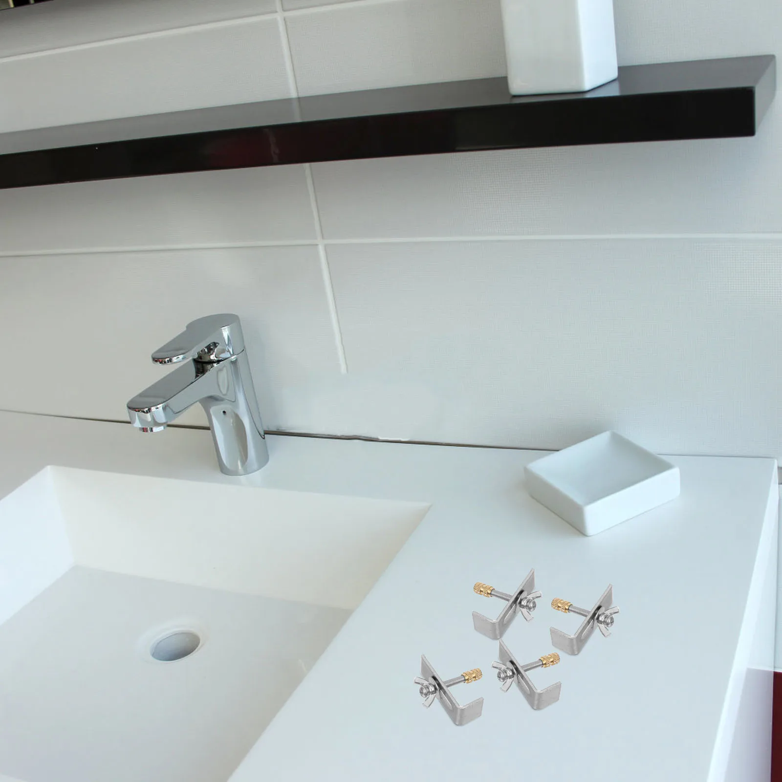 

1 set Wash Basin Sink Brackets Clips Hardware Fixing Kit Mounting Fastener Under Sink Brackets Undermount Copper Durability