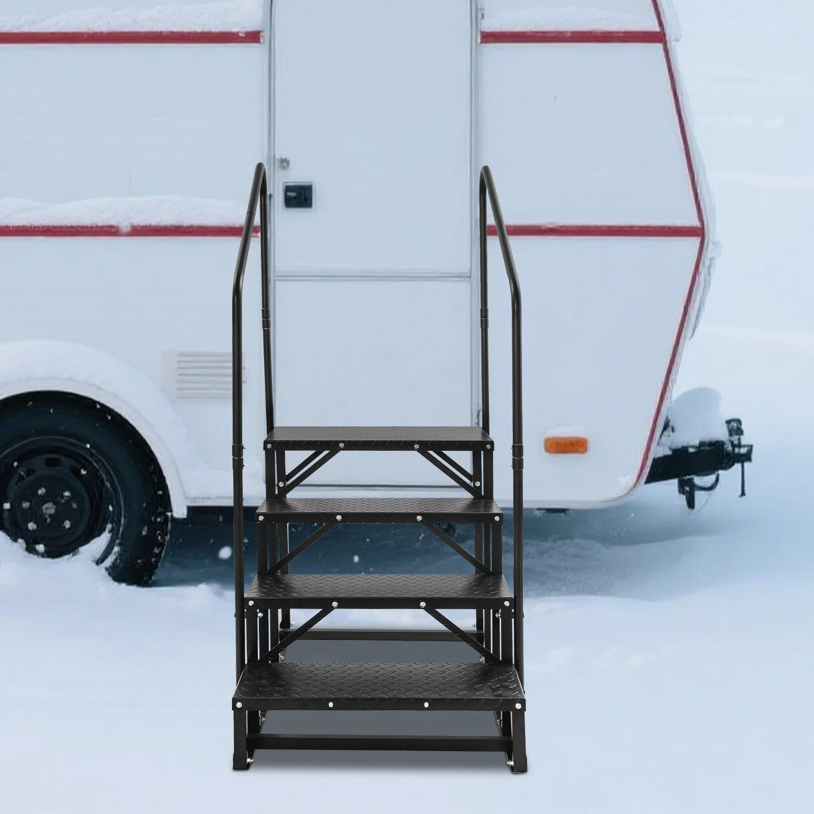 

Carbon Steel RV Steps with Handrail 300kg Load Capacity Outdoor Ladder for Camper Vans, Travel Trailers