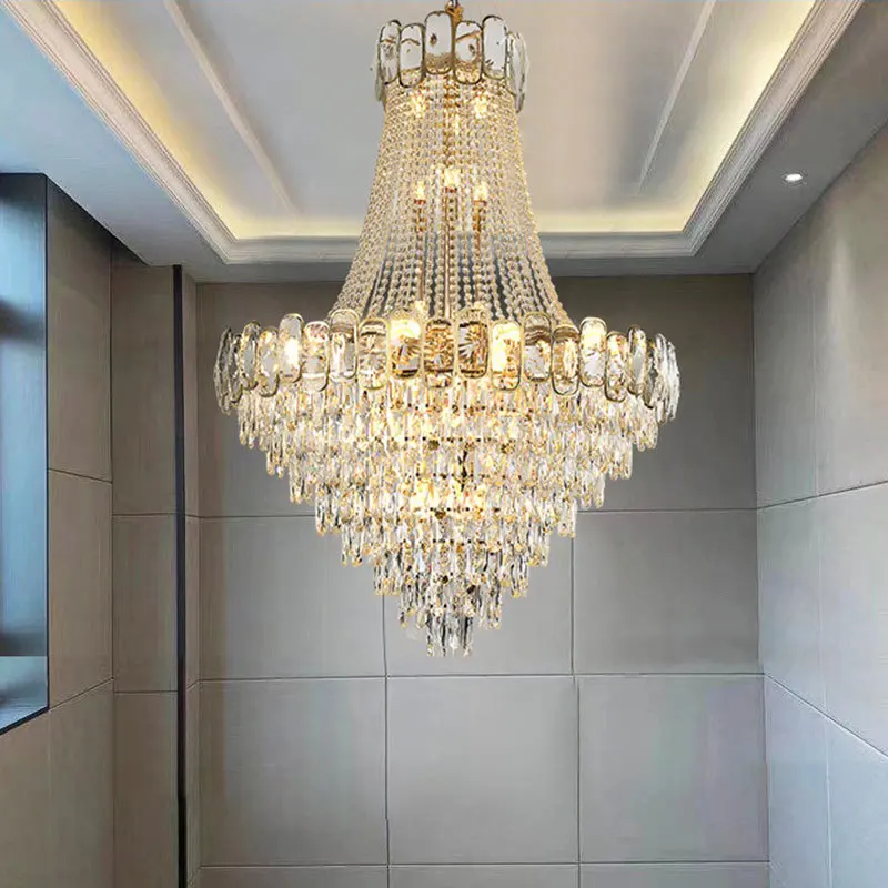 

Duplex building chandelier Hollow building Middle floor Living room Rotating staircase Villa modern simplicity