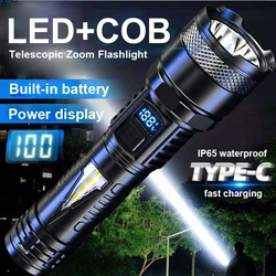 High Power Long-range Lantern Super Bright Led Flashlight Usb Rechargeable Tactical Torch With Sidelight Lamp Waterproof Outdoor