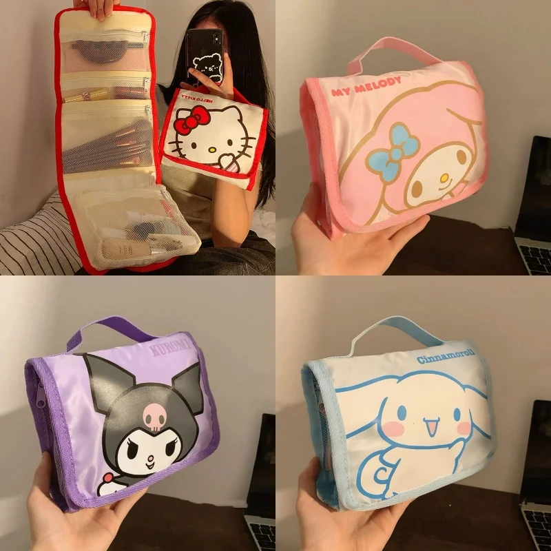 

Hello Kitty Makeup Bag Cute Anime Versatile Women Accessories Four in One Travel Washroom Storage Portable Girl Gift Wholesale