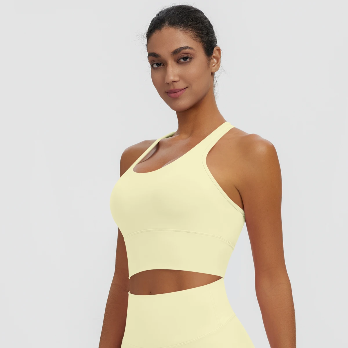 Rooftrellen Damen Einfarbige Yoga-Weste mit Raffung, schönem Rücken, I-förmigem Design, Yoga-Top mit Brustpolster, stoßfestes Workout-Top – Detail 27