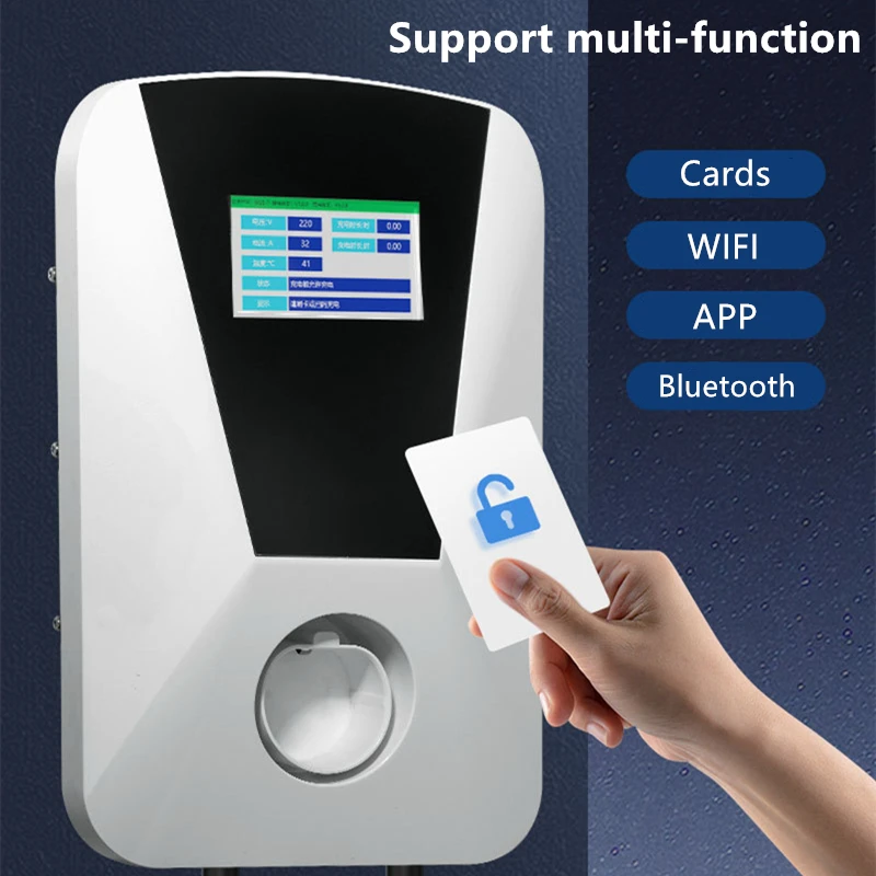 New EV Charging Station 32A Electric Vehicle Charger EVSE Wallbox Wallmount 7KW Tesla Cable NACS APP Control with Cards