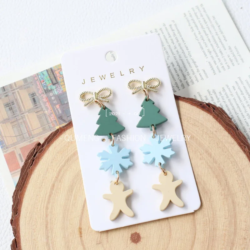 1 Pair Acrylic Christmas Tree Snowflake Stud Earrings for Woman Imitation Soft Ceramic Baking Paint Gingerbread Man Jewelry Gift