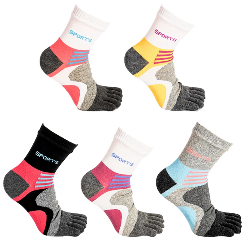 5 Pairs Women Lady Girls Korean Style Sport Toe Socks Colorful Cotton Love Heart Print Breathable 5 Finger Socks 4 Seasons