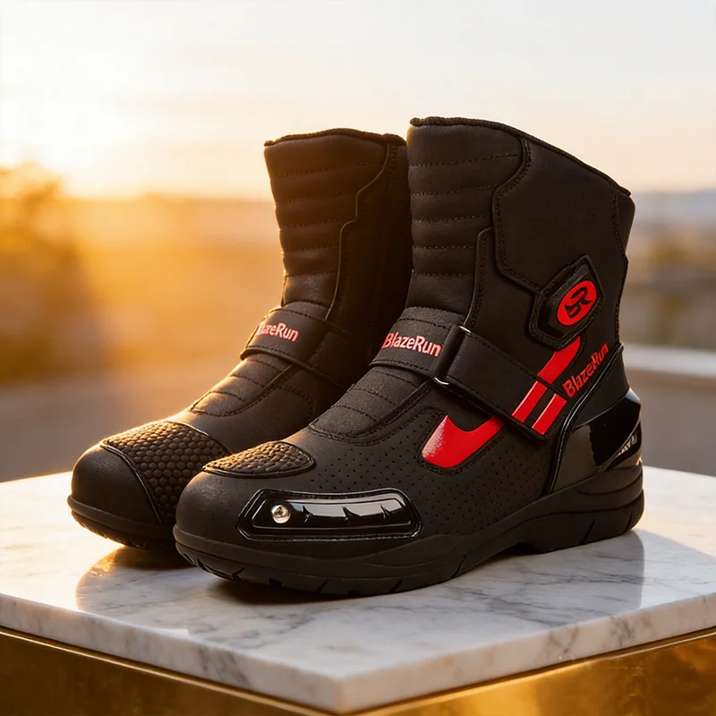 

New Motorcycle Boots Men Leather Motos Breathable Anti Slip Wear-resistant Riders Boots Motorbike Racing Ankle Length Shoes