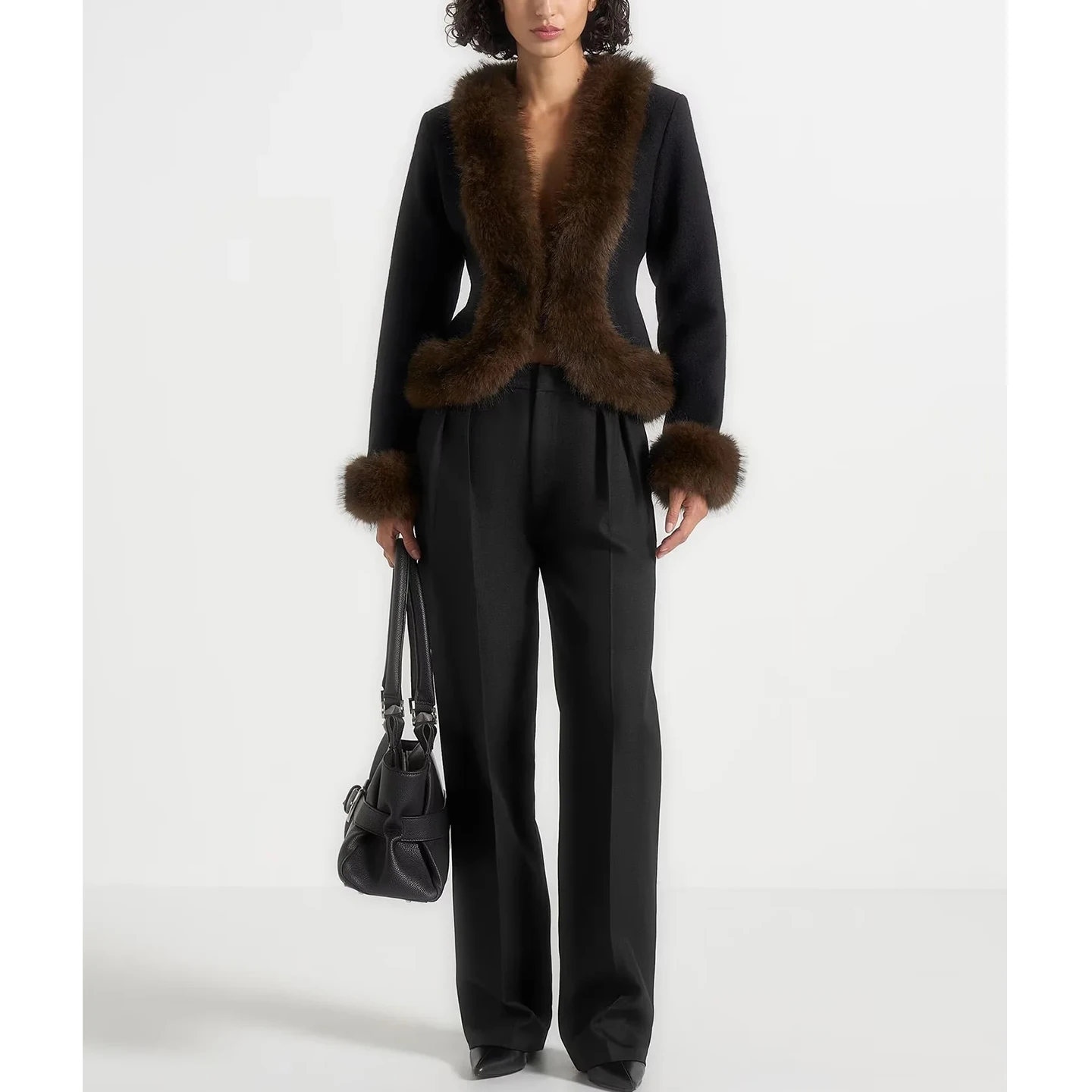 شتاء جديد المرأة تصميم الفراء طوق المرقعة الخصر مقصوص الفراء الاصطناعي ort Jaet معطف عادية Sle طويل Sve #2