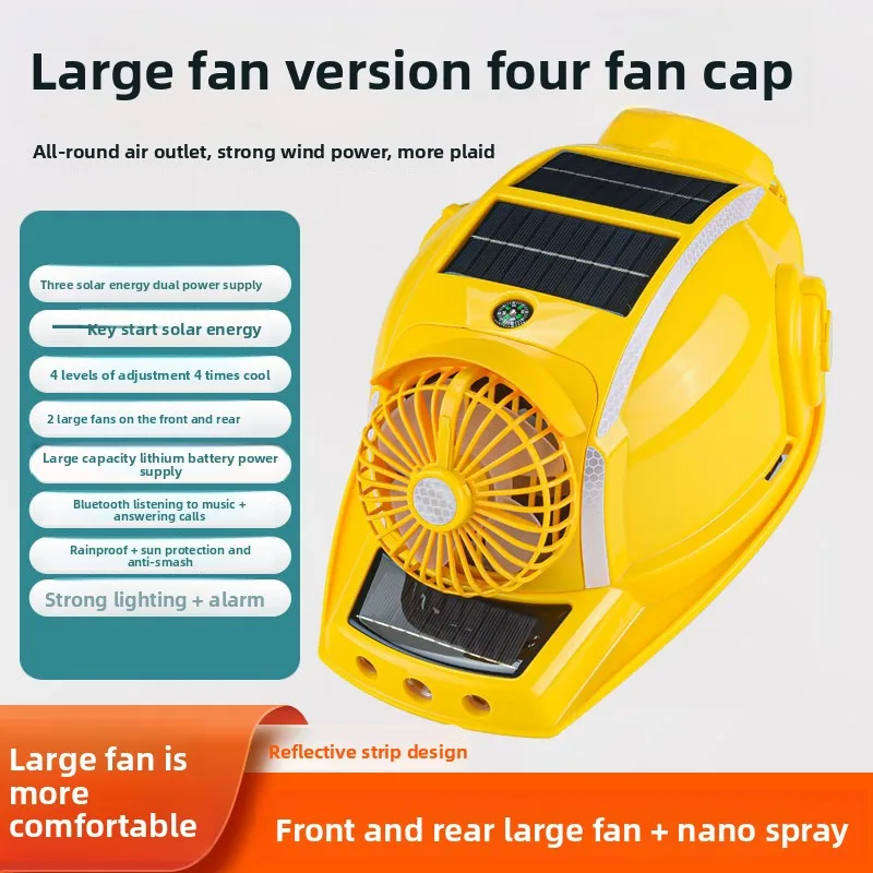 

2025 Large Fan Version Four Fans Smart Fan Hard Hat Outdoor Cooling Bluetooth Call Light