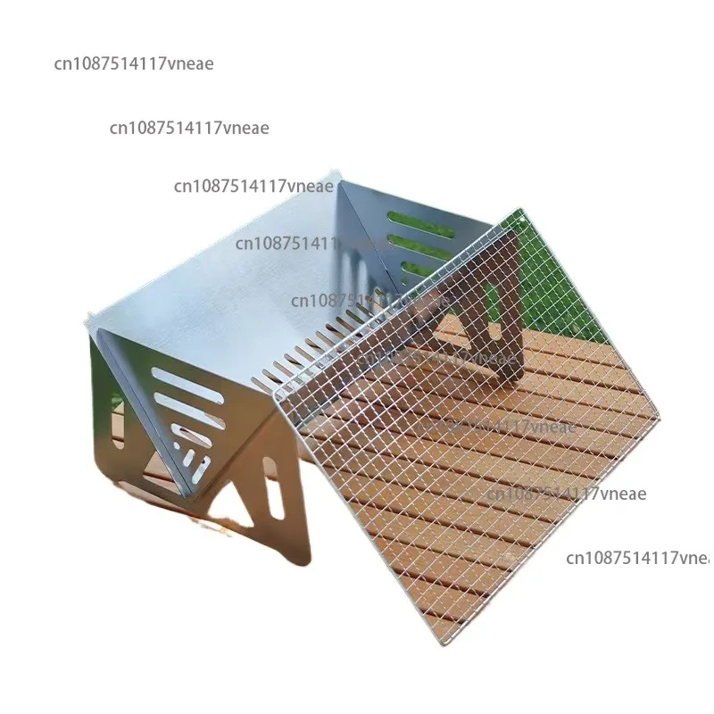 Folding Stainless Steel Portable Card-Style Wood-Fired Grill Mini Barbecue Rack Home Stove