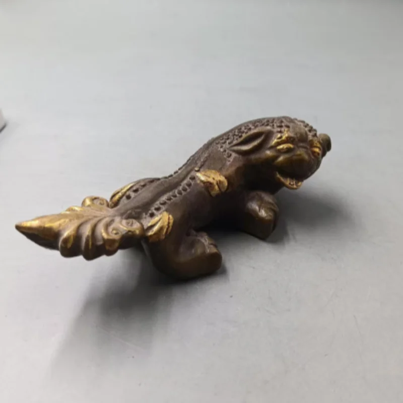 Antique Copper Gilt Pixiu Gold-Swallowing Beast Statue - Home Wealth Attracting Decor, Exquisite Feng Shui Collectible