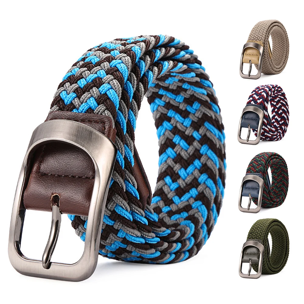 

105CM UNISEX Casual Knitted Pin Buckle Women Belt Woven Canvas Elastic Expandable Braided Stretch Jeans Belts for Men