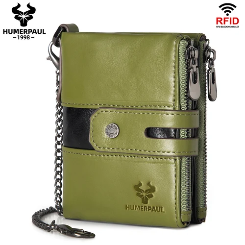 HUMERPAUL, billeteras de cuero de capa superior para mujer, tarjetero con bloqueo RFID, monedero versátil a la moda para mujer, Clip para dinero