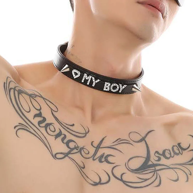 Punk Rivet Daddys Good Boy Collar Choker Necklaces Gay Faggot Femboy Trans Sexy PU Leather Chocker Cosplay Jewelry Sex Toys