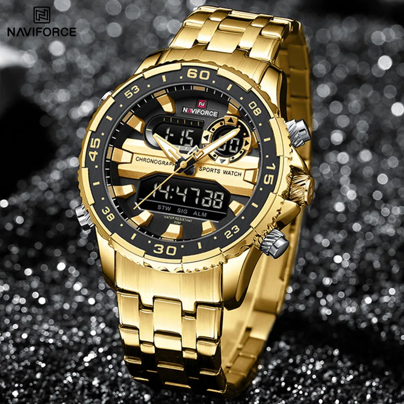 Reloj Deportivo NAVIFORCE para Hombre, con Alarma, Cronógrafo, Resistente al Agua, Movimiento de Cuarzo, Correa de Acero, Fecha Digital,