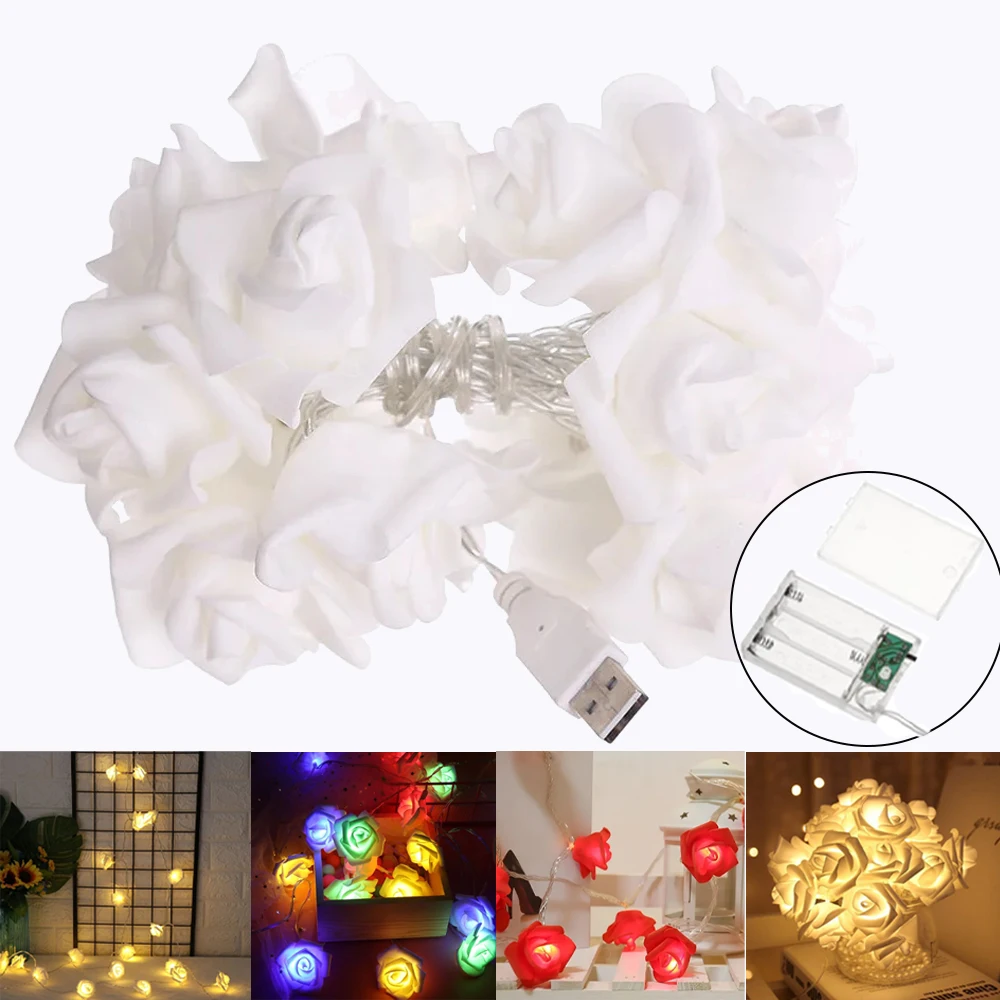 سلسلة أضواء LED على شكل زهرة وردية وردية تعمل ببطارية USB 1.5 متر 3m 6m لعيد الحب وحفلات الزفاف وغرفة النوم وعيد الميلاد