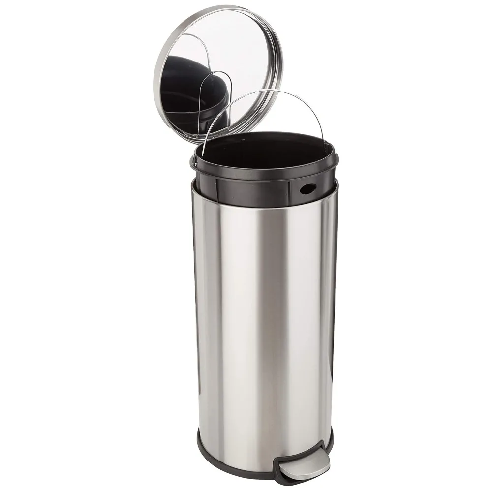 

Round Cylindrical Trash Can With Soft-Close Foot Pedal, 30 Liter/7.9 Gallon, Brushed Stainless Steel