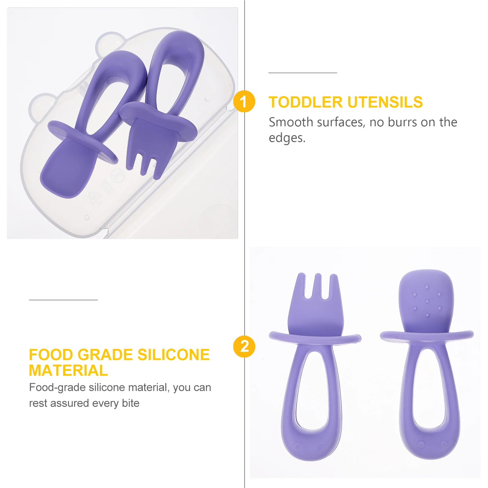 

Baby Feeding Spoon 2 Sets Corrosion Resistant Utensils Toddler Fork Spoons Cutlery Silica Gel Durable High Temperature Practical