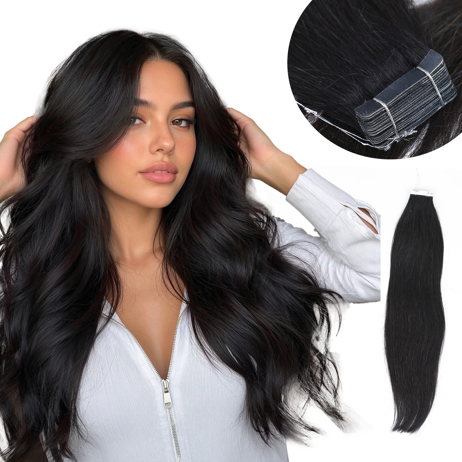 テープ式ヘアエクステ-人毛-12インチ-16インチ-22インチ-1b-ナチュラルブラック-50g-20枚入り-スキンウェフト-シームレス-インビジブル-シルキーストレート-太め毛先