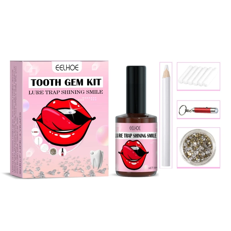 

Tooth Gems Kit with Curing Light and Glues Fashionable Removable Tooth Ornament Diamond Crystal Tooth Ornament Jewellery