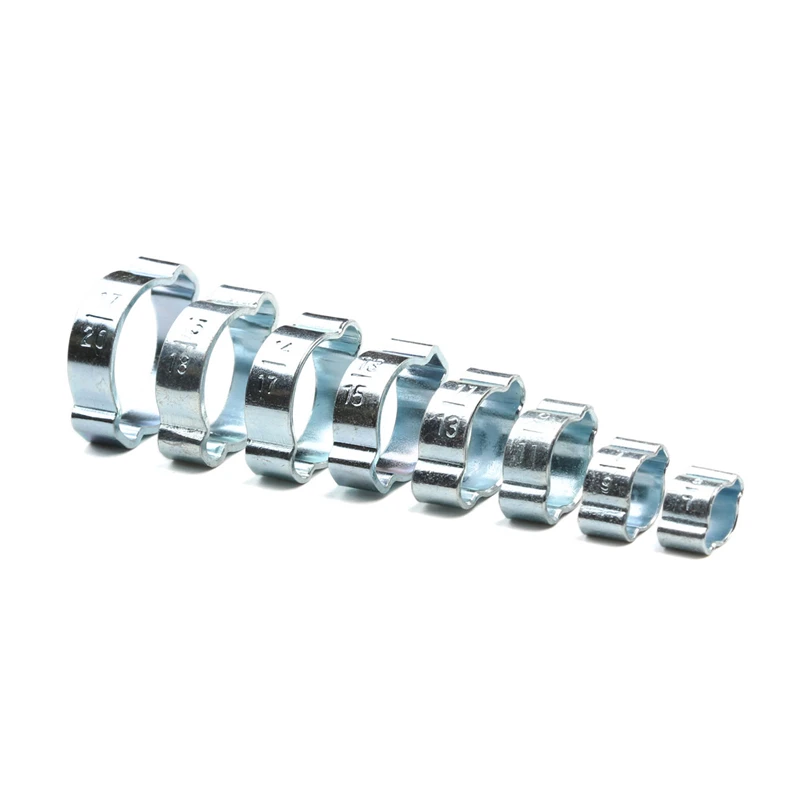 48/80150/PCS Zinc Plated Double Ear Hose Clamp 8Sizes 5-20mmDouble Ear Clamp Iron Galvanized Hose Clamp Quick Installation Clamp