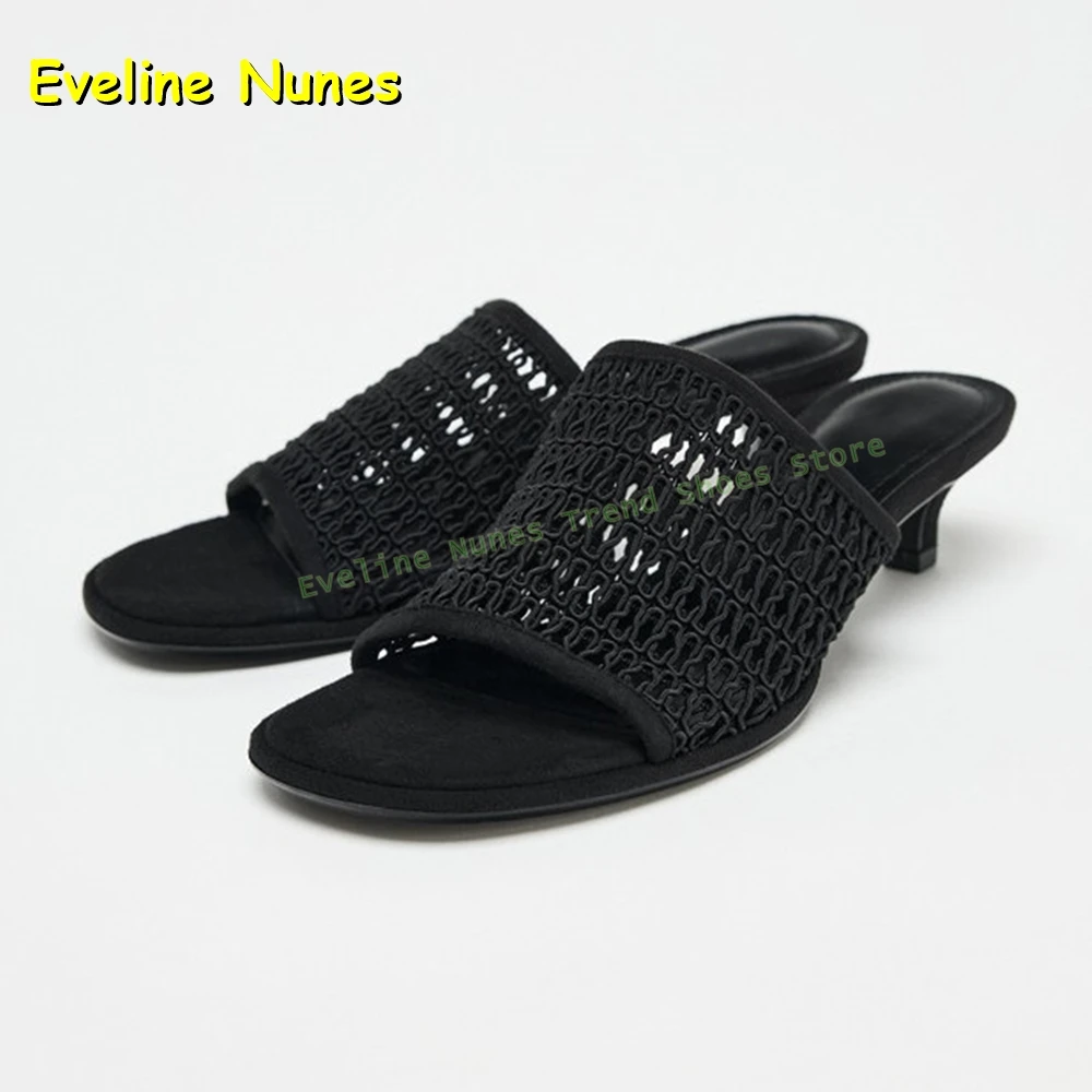 Women's Cut Out Kitten Heel Mules Open Toe Backless Slides Casual Summer Daily Office Party Shoes Solid Slip On Lady Casual Shoe