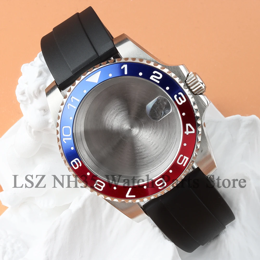 Fit GMT 12 Hours Bezel 40mm NH35 Wathc Case Rubber Watchband For Seiko NH34 NH35 NH36 NH38 Automatic Movement 28.5mm Dial Part