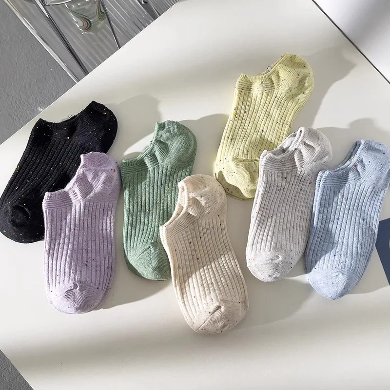 

5-Pair Women's Slub Yarn Socks - Thin Summer Style, Low-Cut No-Show Socks, Anti-Slip & Heel-Stay