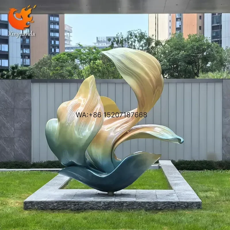 Wmwmnu Custom Large Outdoor Stainless Steel Flower Sculptures Electroplated Abstract Art Decorations for Garden Landscape