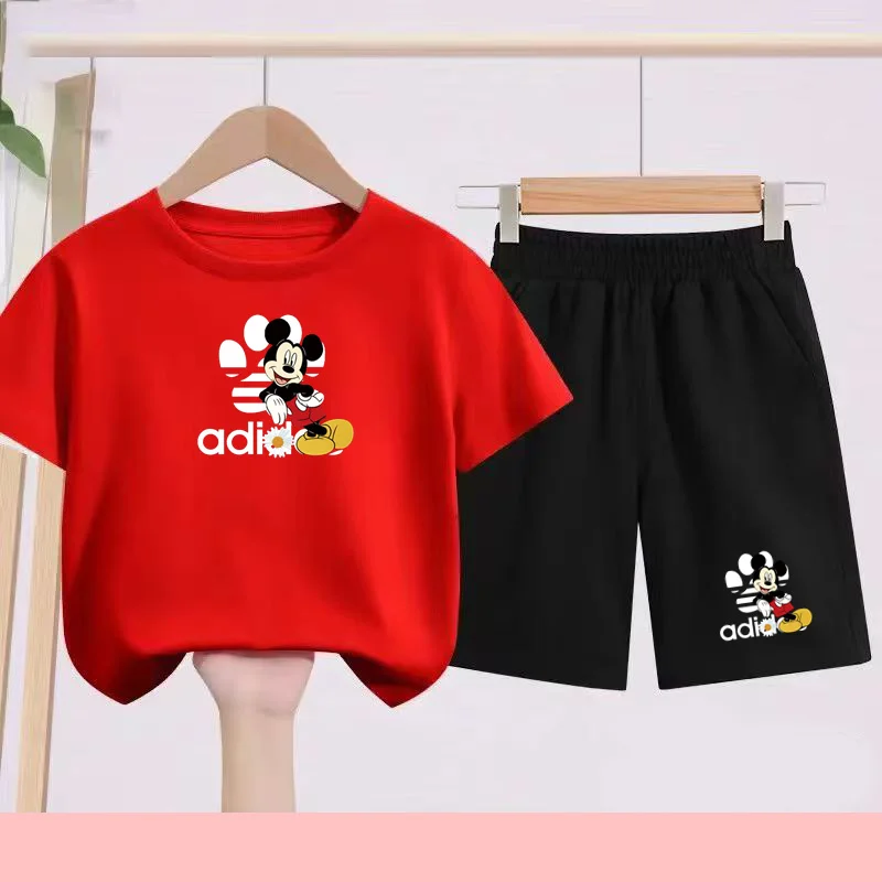 

Kids Mickey Mouse Mickey Minnie T-shirt Set Boys Girls Toddler 3-12yrs Round Collar Short-sleeved +shorts Sports Casual Clothing