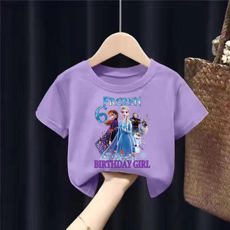 Frozen Elsa Children T-Shirt Birthday Number 1-10 Kawaii Anna Olaf Cartoon Clothes Kids Boy Girl Tee Shirt Casual Birthday Gifts