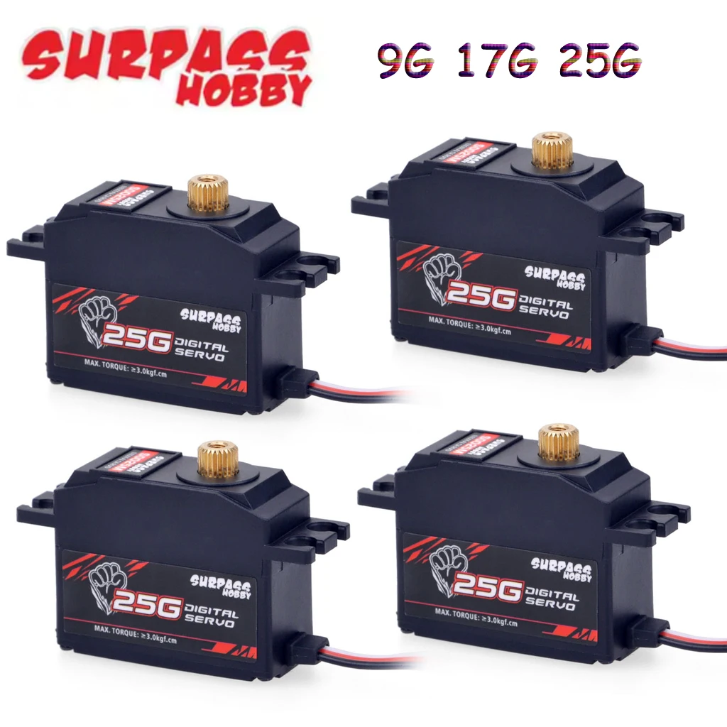 SURPASS Hobby Digital Servo 9G 17G 25G Metal Gear Micro Servo High Torque 4.8-6V for 1/8 1/10 RC Car Plane Airplane Robot Glider