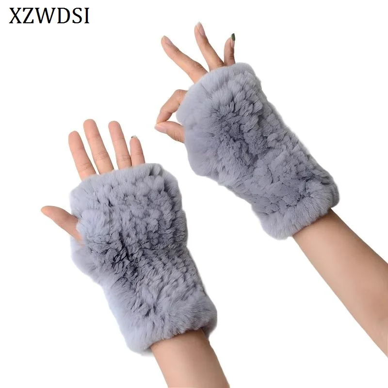 قفازات فرو شتوية ناعمة ومرنة للغاية للفتيات منسوجة يدويًا بدون أصابع قفازات من فراء أرنب ريكس الحقيقي #1