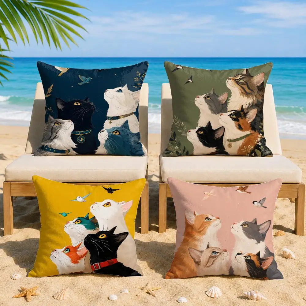 Look Sky Cat Cushion Cover Short Plush Soft Double-Sided Printing Pillow Case Cozy Sofa Bedroom Home Decor Gift